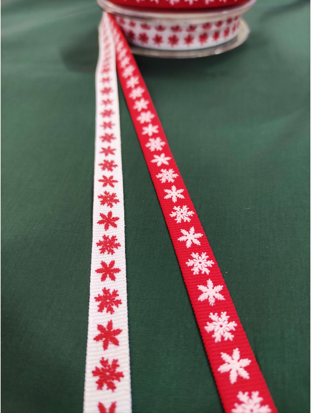 CHRISTMAS RIBBON - SNOWFLAKES ,13 mm (WHOLESALE)