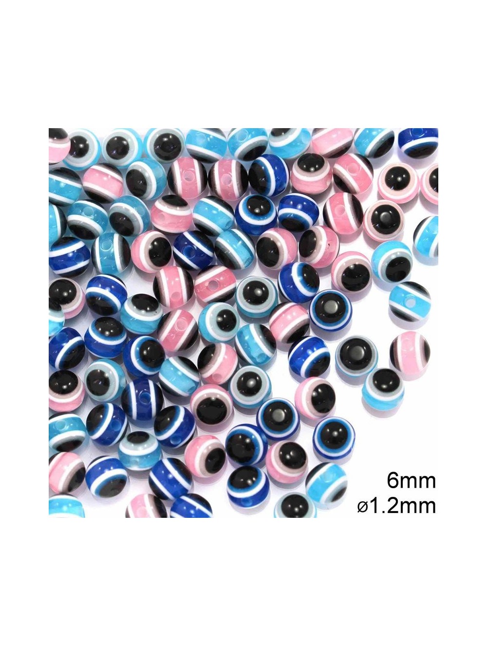 ACRYLIC EVIL EYE BEAD , 6 mm (WHOLESALE)